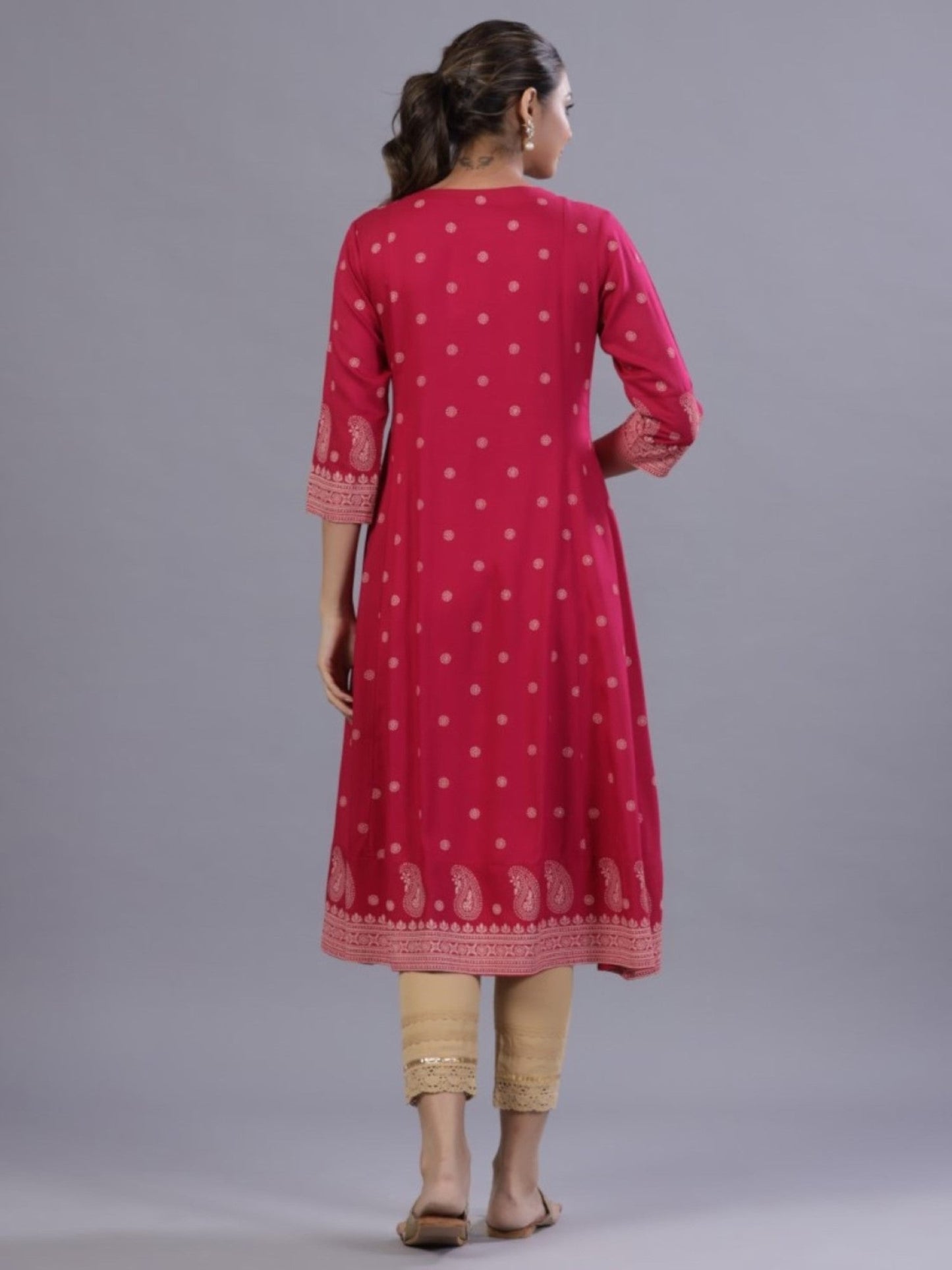 Fuchsia Rayon Printed A-Line Kurta