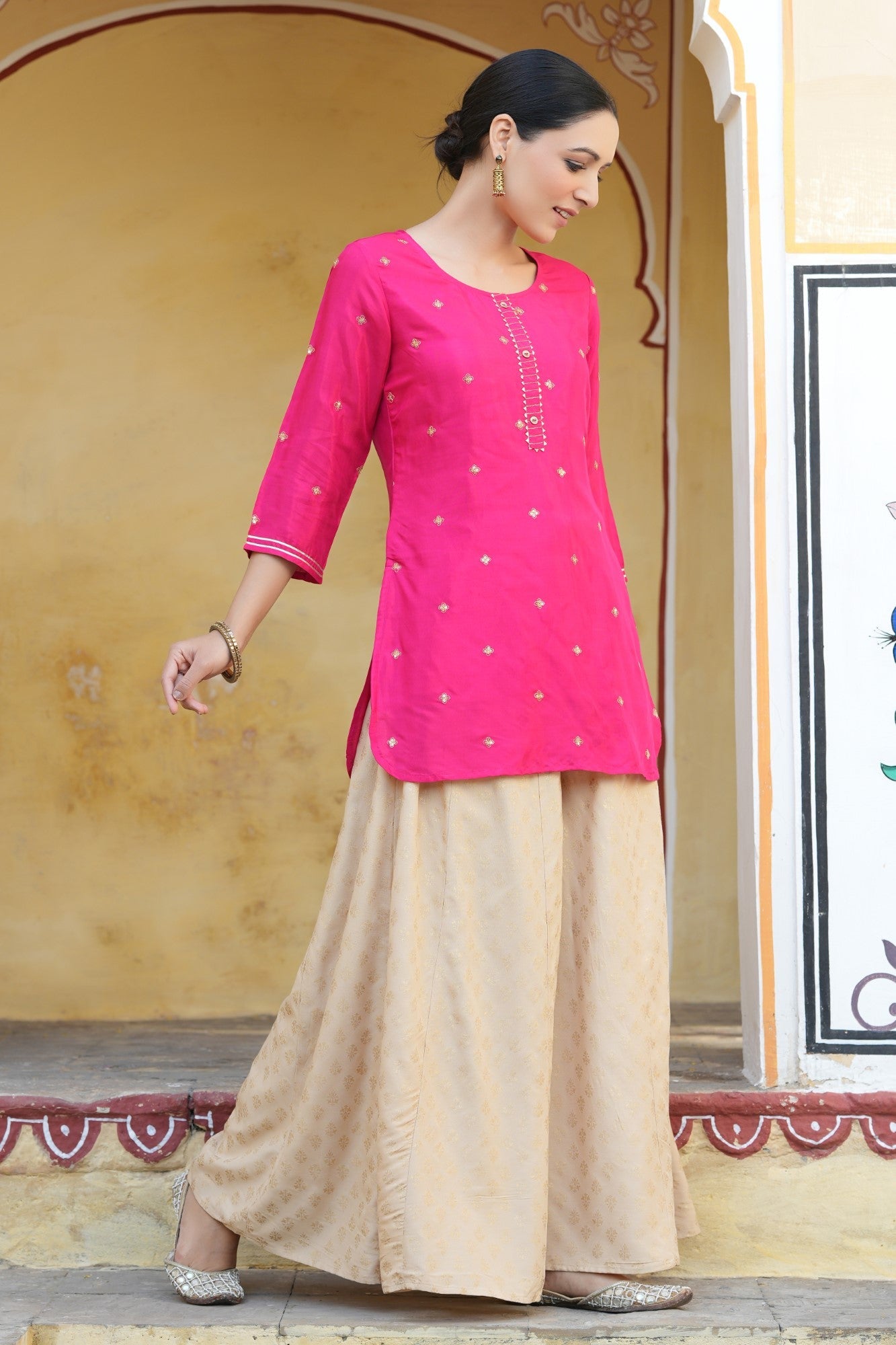 Fuchsia Shantoon Embroidered Straight Tunic