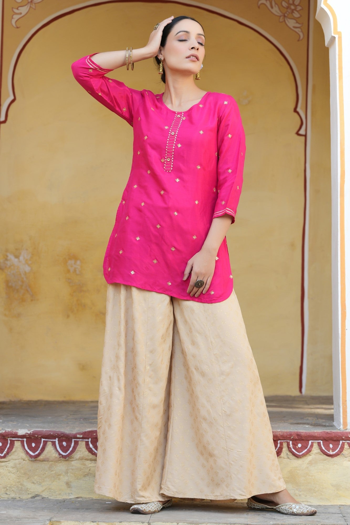 Fuchsia Shantoon Embroidered Straight Tunic