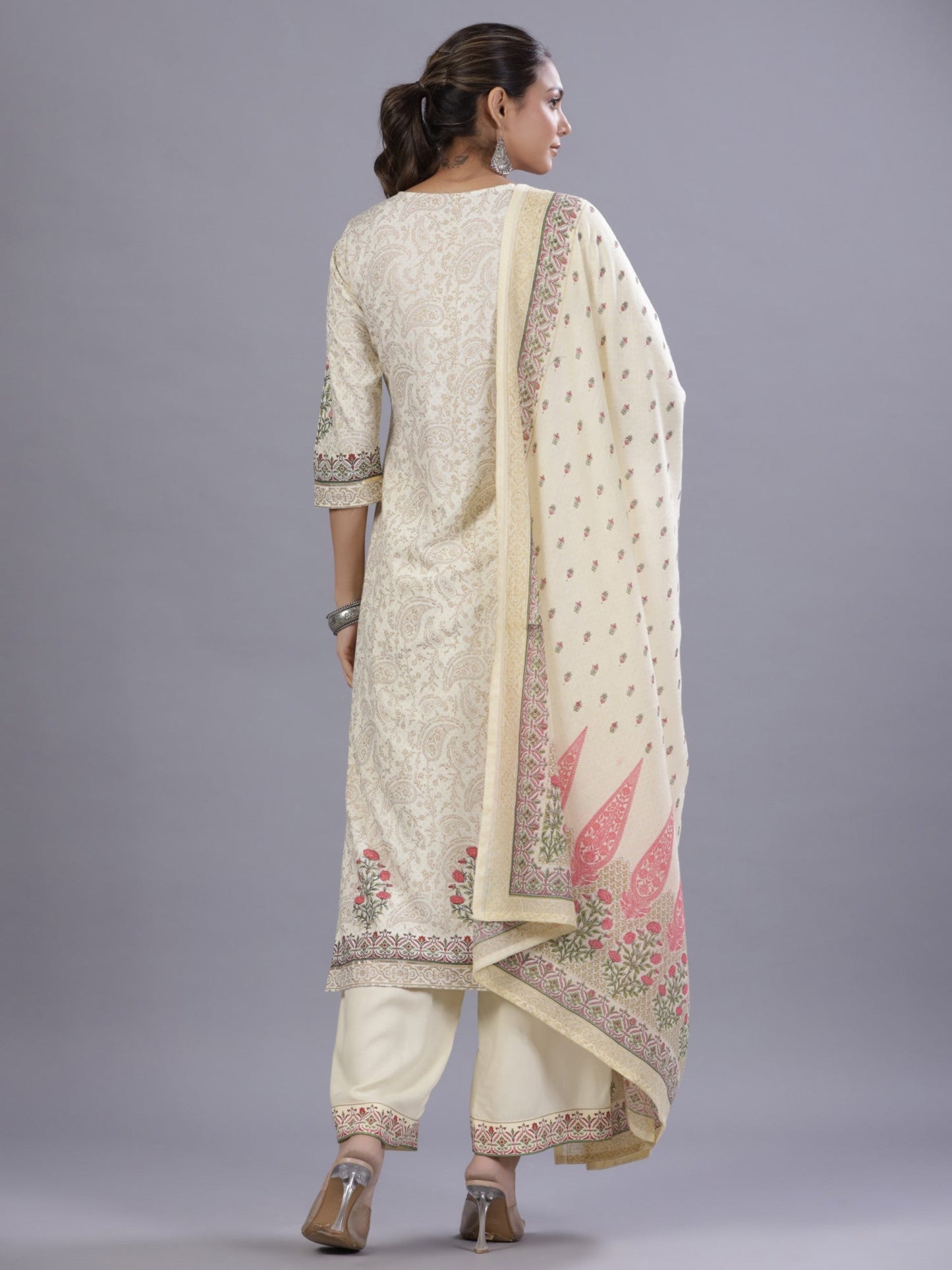 Yellow Rayon Printed Kurta, Pants And Dupatta Set