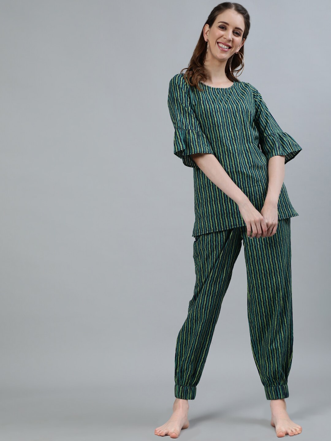 Women Green Printed Night suit