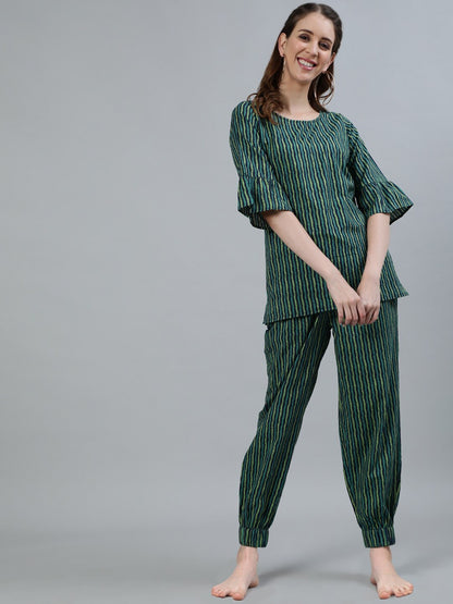 Women Green Printed Night suit