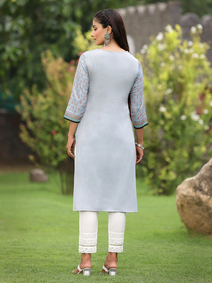 Grey Crepe Casual Wear Digital Printed Straight Kurta
