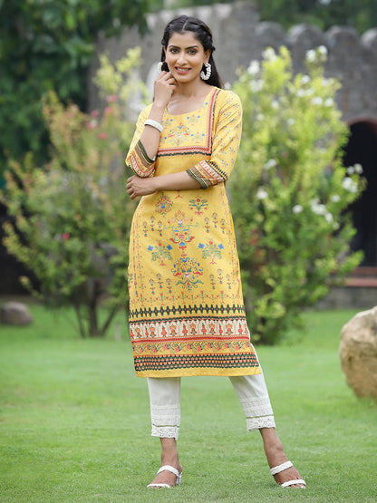 Yellow Crepe Casual Wear Digital Printed Straight Kurta