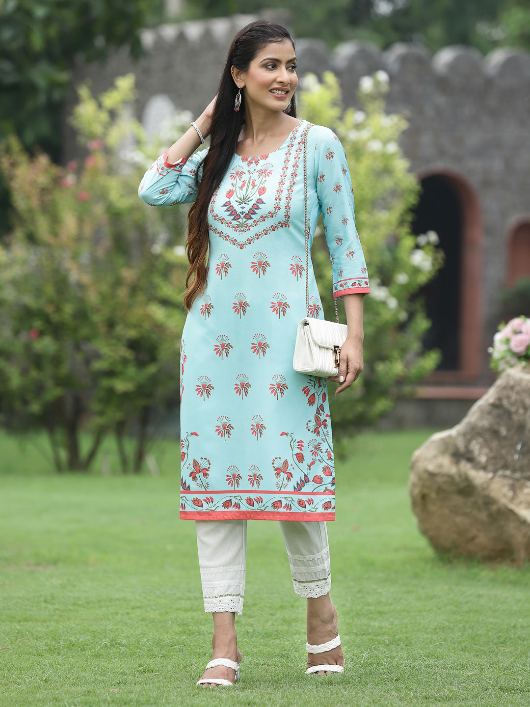 Green Crepe Casual Wear Digital Printed Straight Kurta