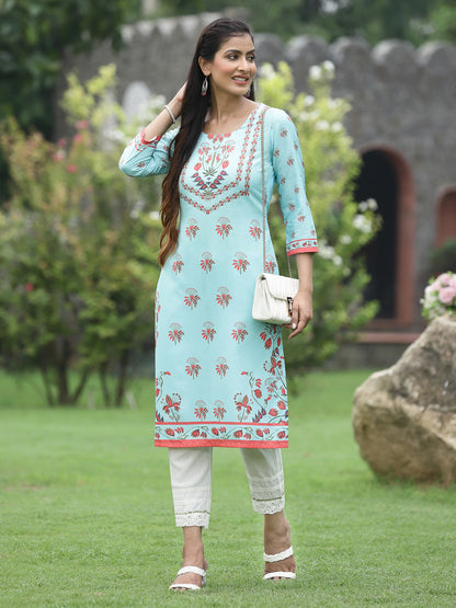 Green Crepe Casual Wear Digital Printed Straight Kurta