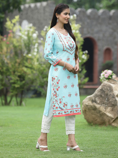 Green Crepe Casual Wear Digital Printed Straight Kurta