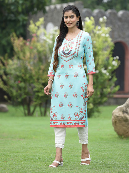 Green Crepe Casual Wear Digital Printed Straight Kurta