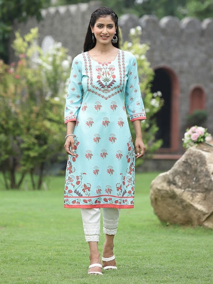 Green Crepe Casual Wear Digital Printed Straight Kurta
