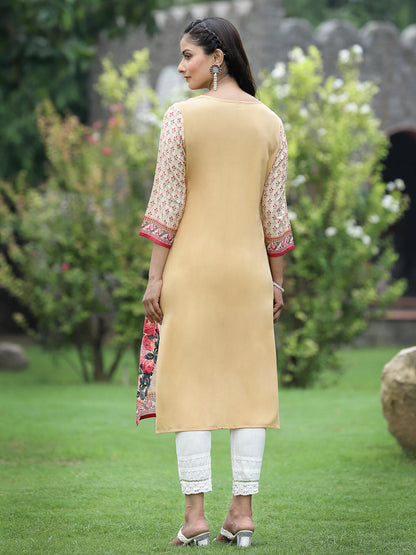 Beige Crepe Casual Wear Digital Printed Straight Kurta