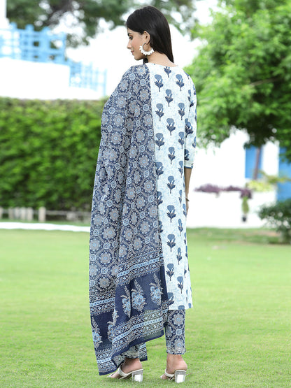 Sage green Cotton Cambric Festive Printed Kurta Set