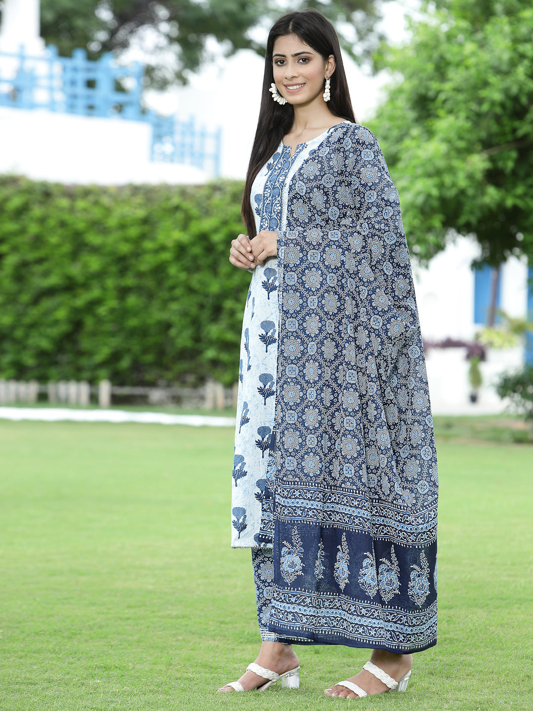 Sage green Cotton Cambric Festive Printed Kurta Set