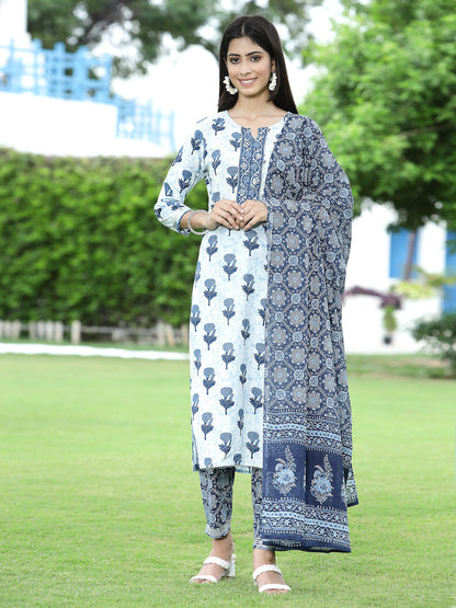 Sage green Cotton Cambric Festive Printed Kurta Set