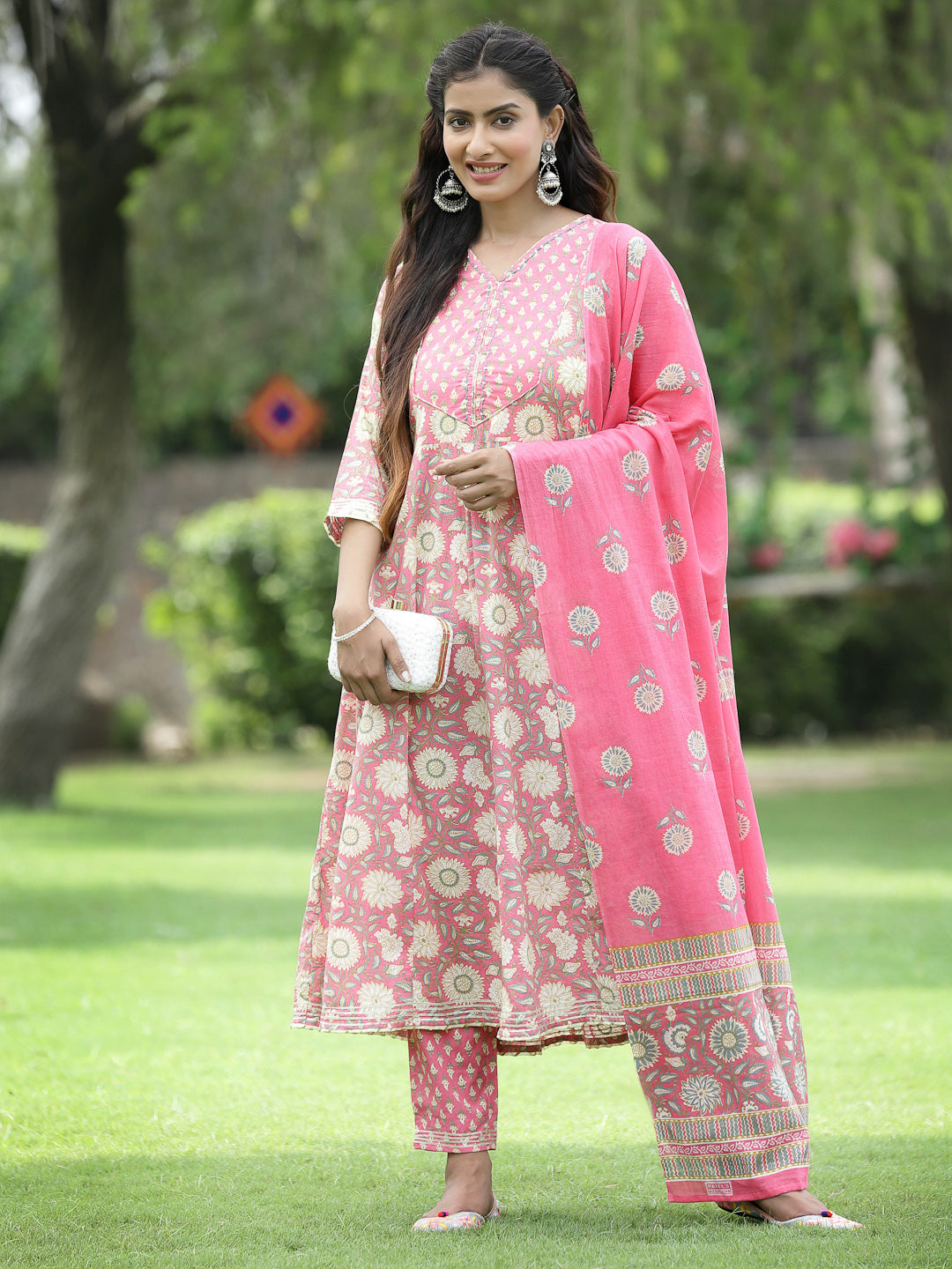 Sea green Cotton Cambric Festive Printed Kurta Set