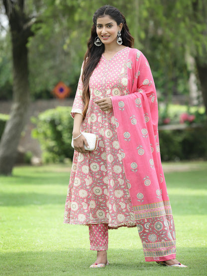 Sea green Cotton Cambric Festive Printed Kurta Set