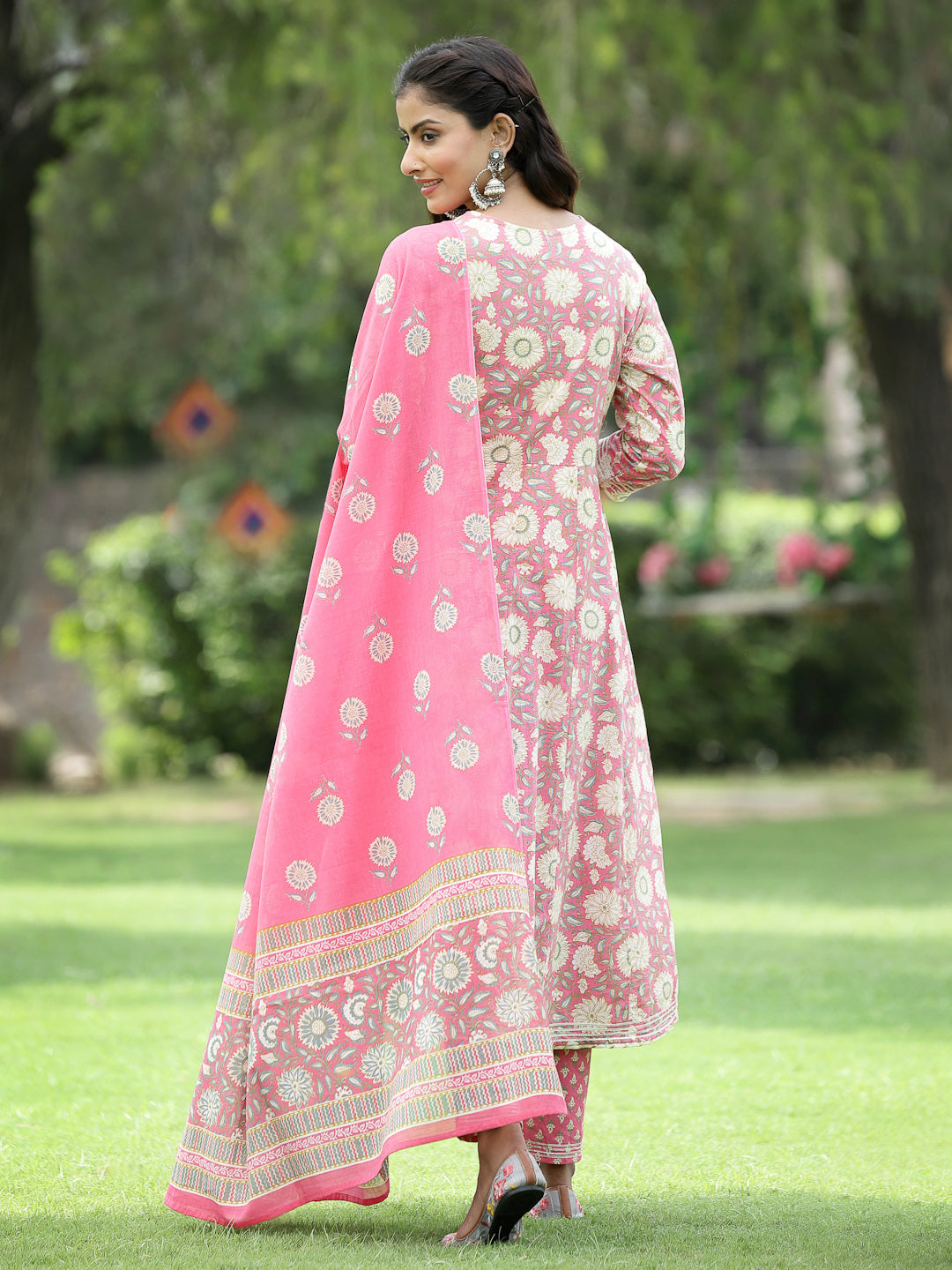 Sea green Cotton Cambric Festive Printed Kurta Set