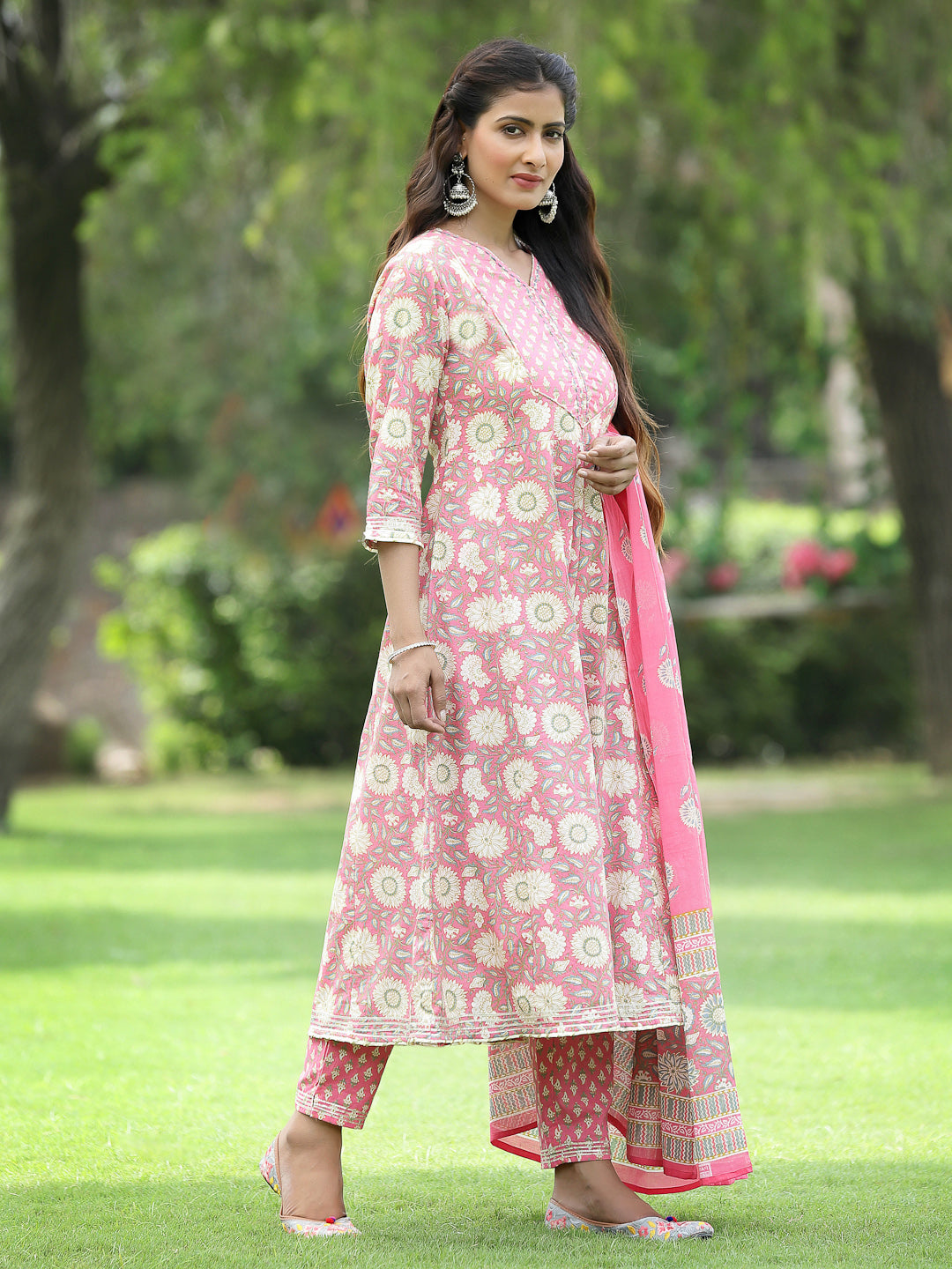 Sea green Cotton Cambric Festive Printed Kurta Set