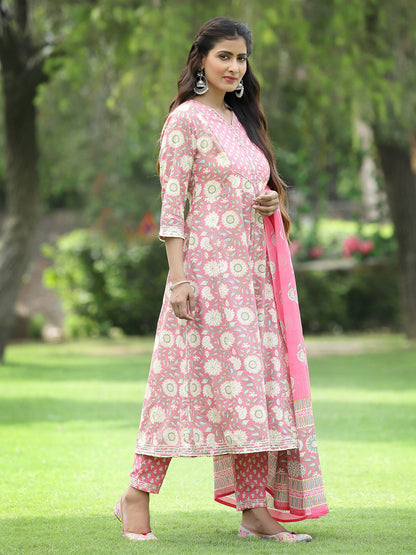 Sea green Cotton Cambric Festive Printed Kurta Set