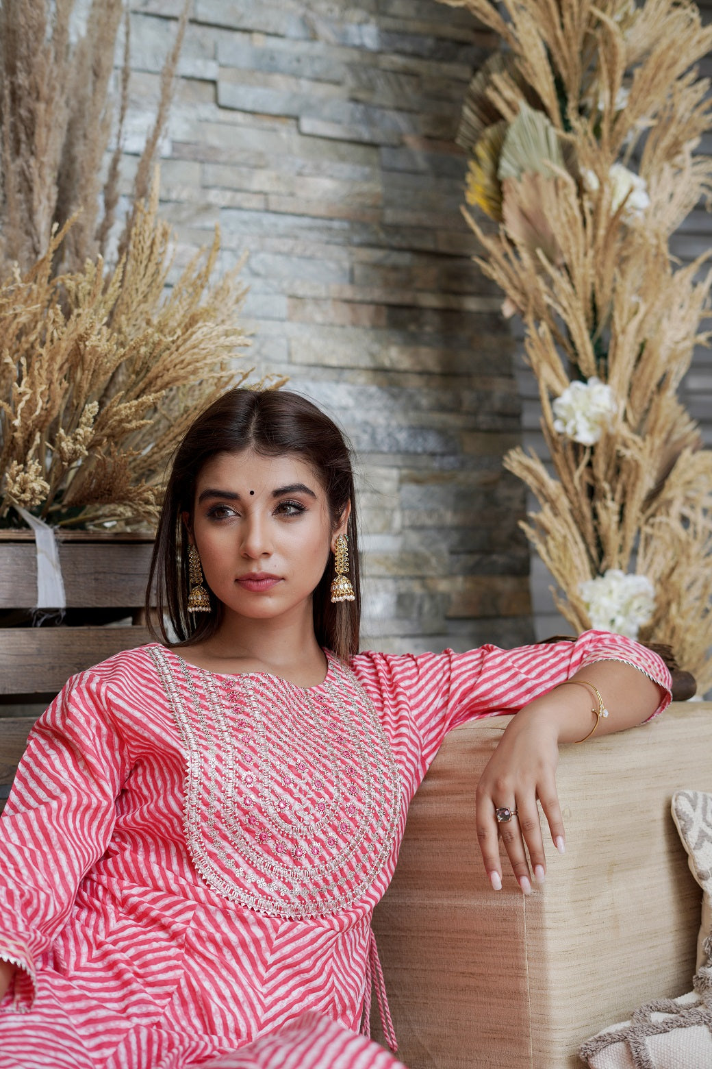 Pink Printed Flared Cotton Cambric Dress