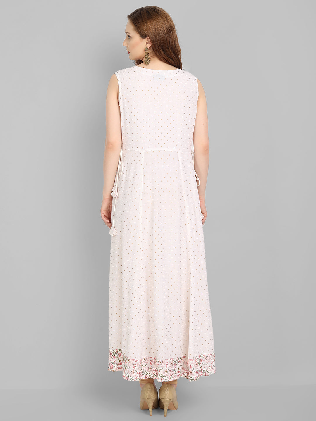 Off  White Rayon Printed Flared Dress