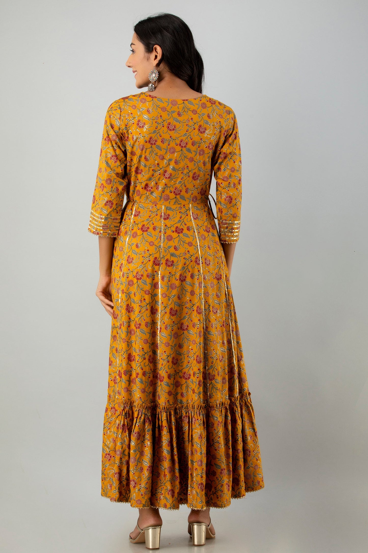 Mustard Rayon Printed Flared Dress