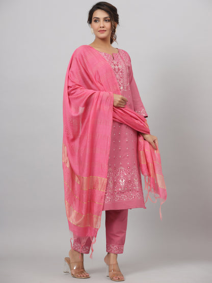 Pink Cotton Printed Kurta Set