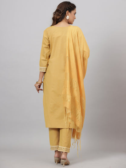 Mustard Cotton Printed Kurta Set