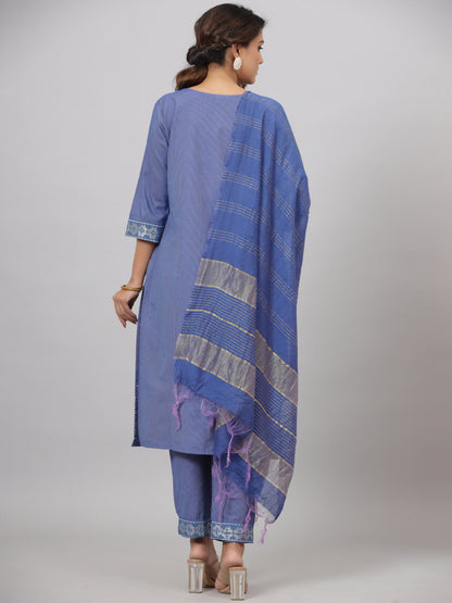 Blue Cotton Printed Kurta Set