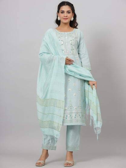 Mint Cotton Printed Kurta Set
