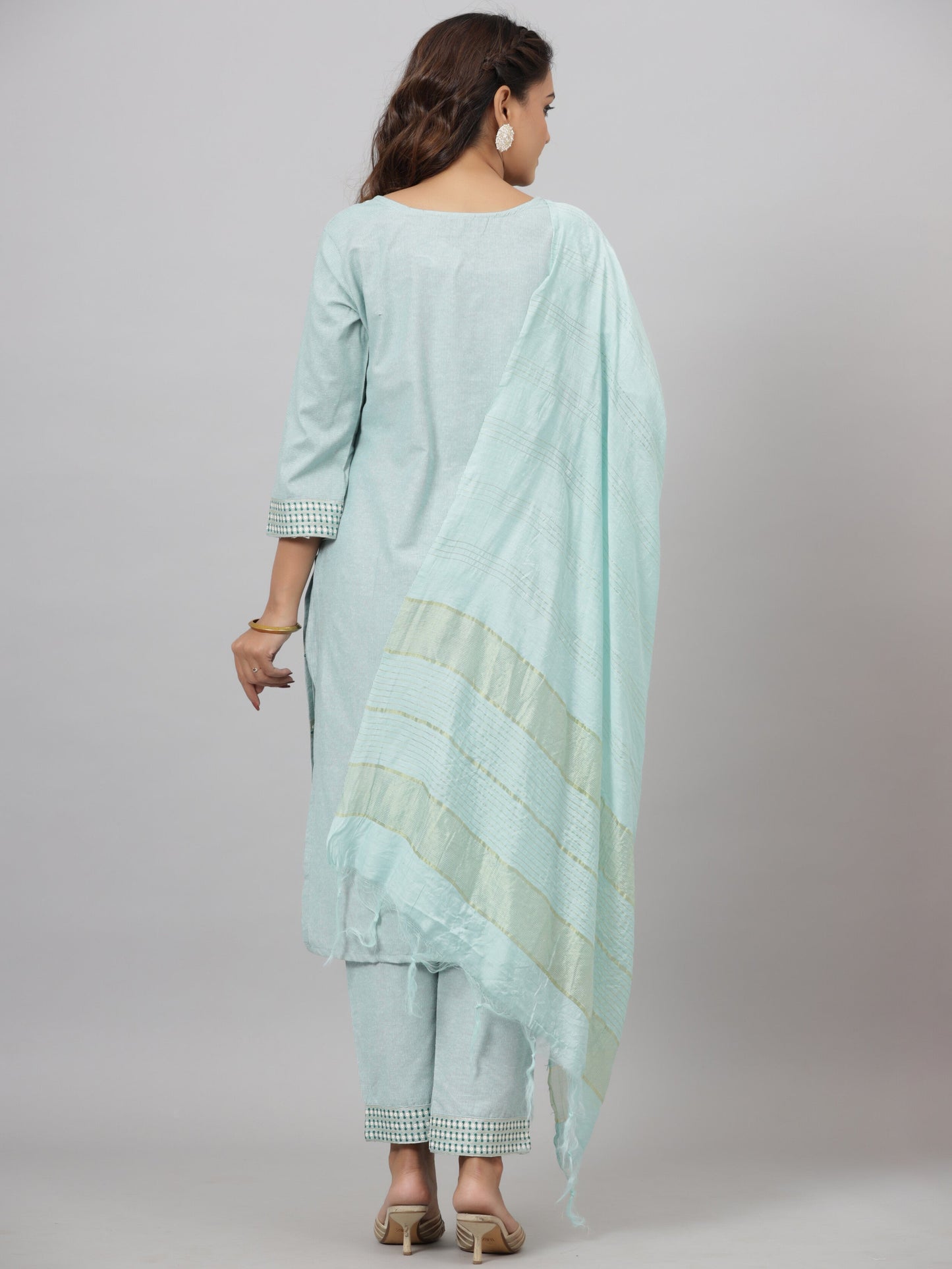 Mint Cotton Printed Kurta Set