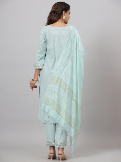 Mint Cotton Printed Kurta Set