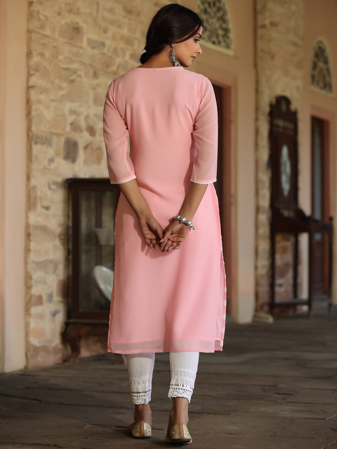 Pink Georgette Printed Kurta
