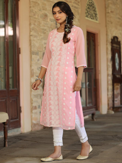 Pink Georgette Printed Kurta