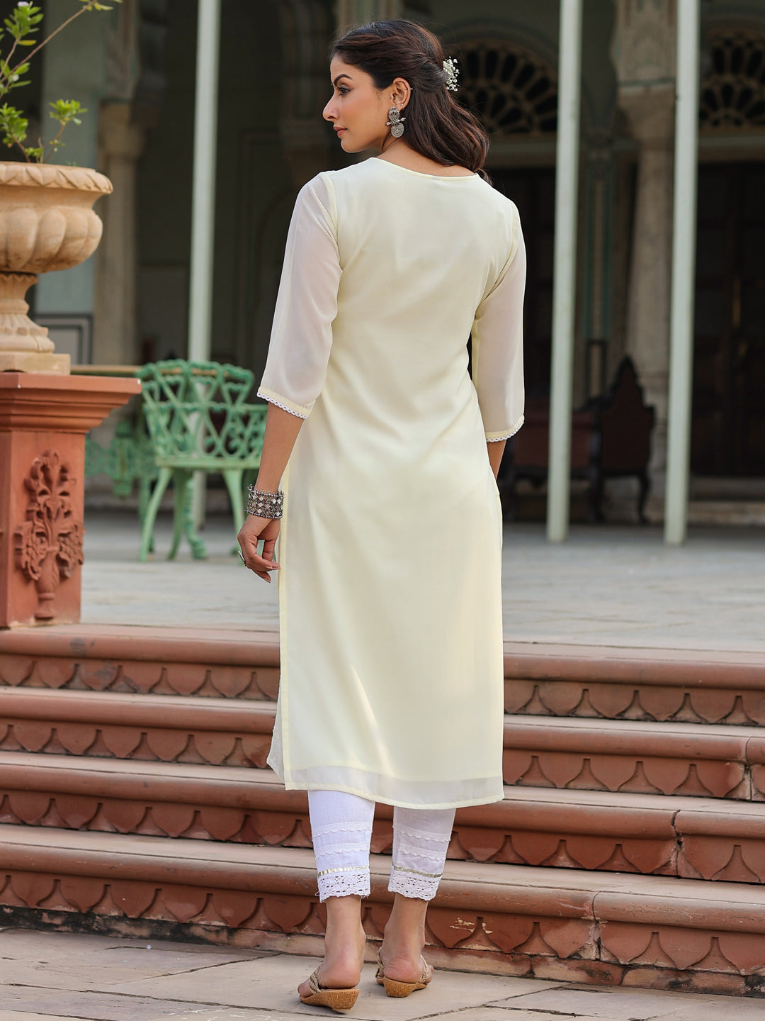 Lemon Georgette Printed Kurta