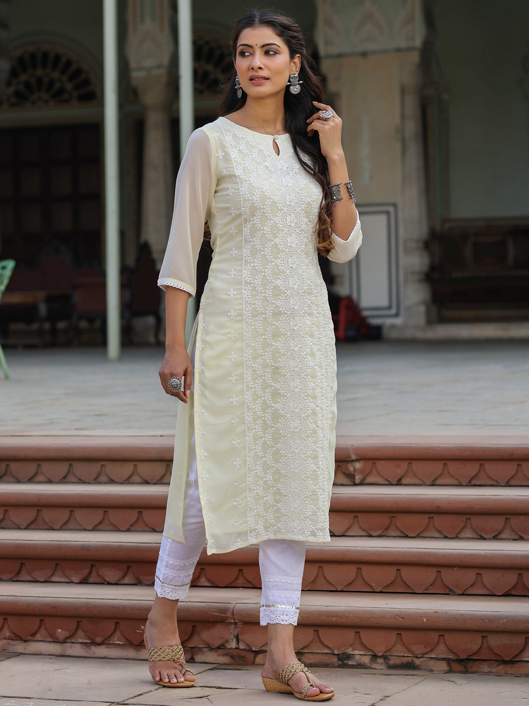 Lemon Georgette Printed Kurta