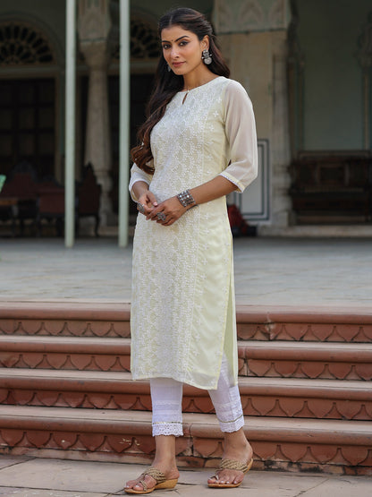 Lemon Georgette Printed Kurta