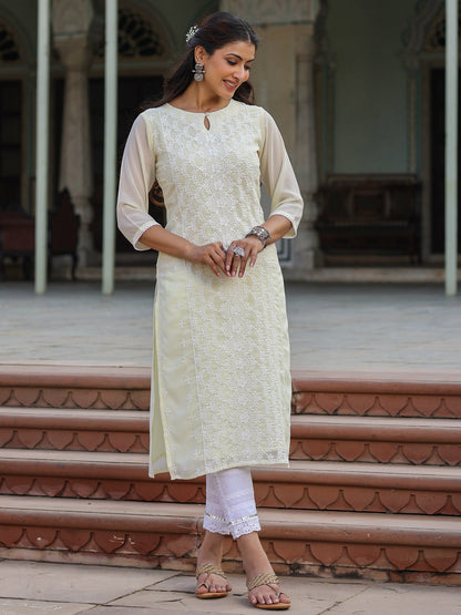 Lemon Georgette Printed Kurta