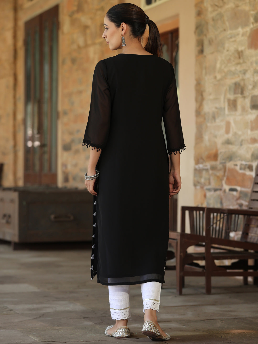 Black Georgette Printed Kurta