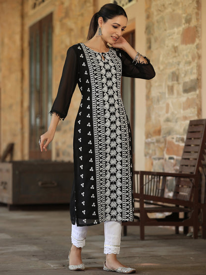 Black Georgette Printed Kurta