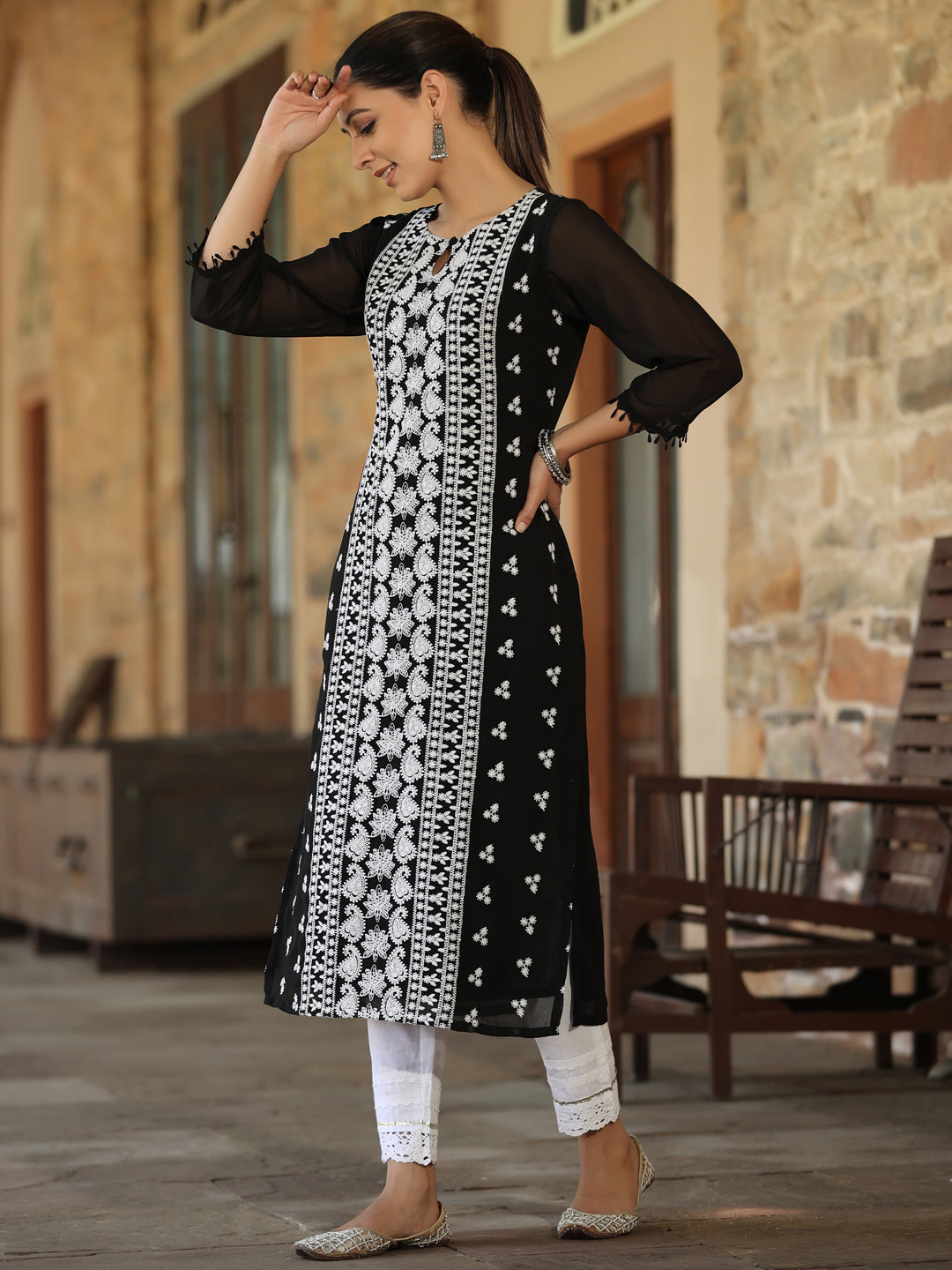 Black Georgette Printed Kurta