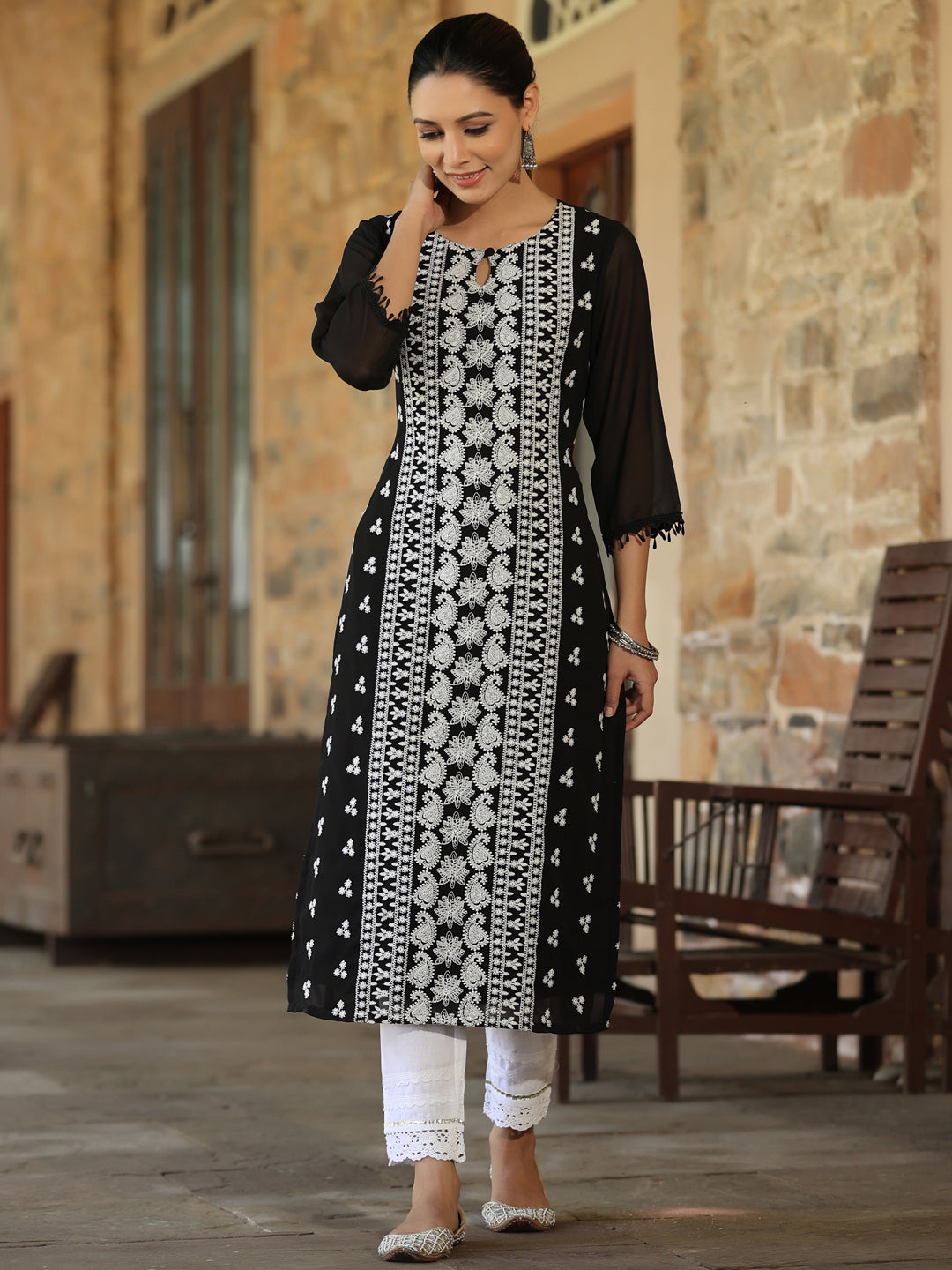 Black Georgette Printed Kurta