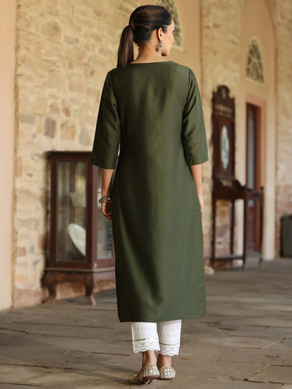 Green Chinnon Printed Kurta