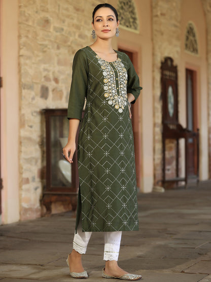Green Chinnon Printed Kurta