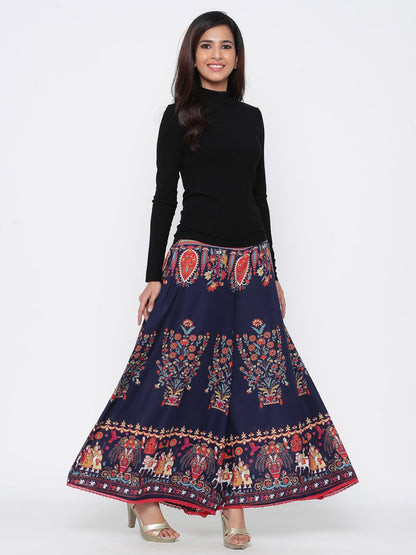 Indigo Cotton Printed Flared Palazzo