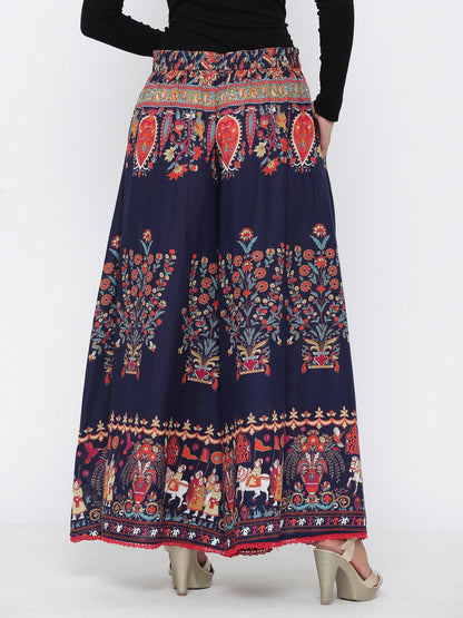 Indigo Cotton Printed Flared Palazzo