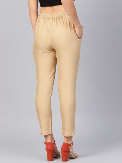 Gold Cotton Flex Solid Slim Fit Pant/Slim Pant