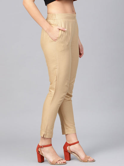 Gold Cotton Flex Solid Slim Fit Pant/Slim Pant