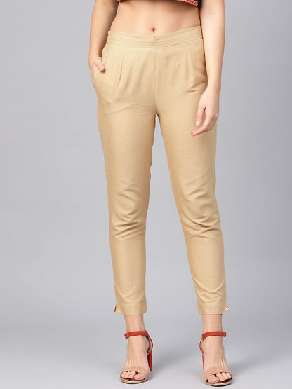 Gold Cotton Flex Solid Slim Fit Pant/Slim Pant