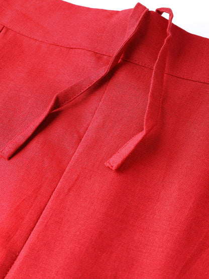 Red Cotton Flex Solid Slim Fit Pant/Slim Pant