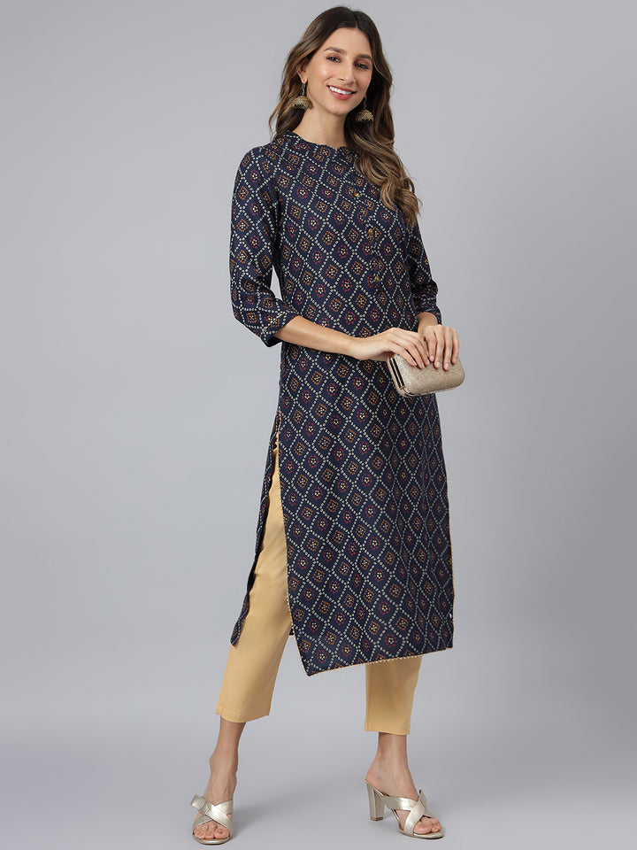 Women Printed Rayon Straight Kurta